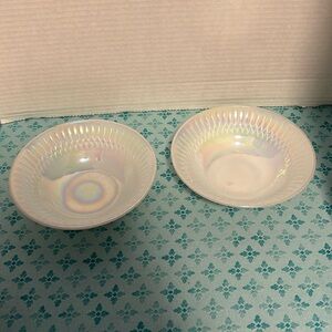 Vintage Federal Glass Bowl Iridescent White Pearl Moon Glow Boho Chic MCM 2 pcs